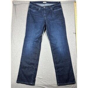 Eileen Fisher Dark Wash Mid Rise Straight Leg Jeans 12 Organic‎ Cotton 32x31